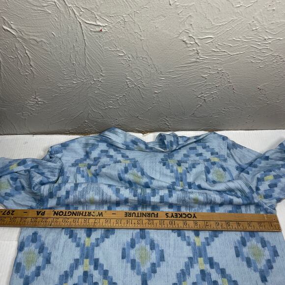 Tommy Bahama Blue Short Sleeve Button Up 100% Silk Geometric Shirt Mens Sz Large - Picture 6 of 6